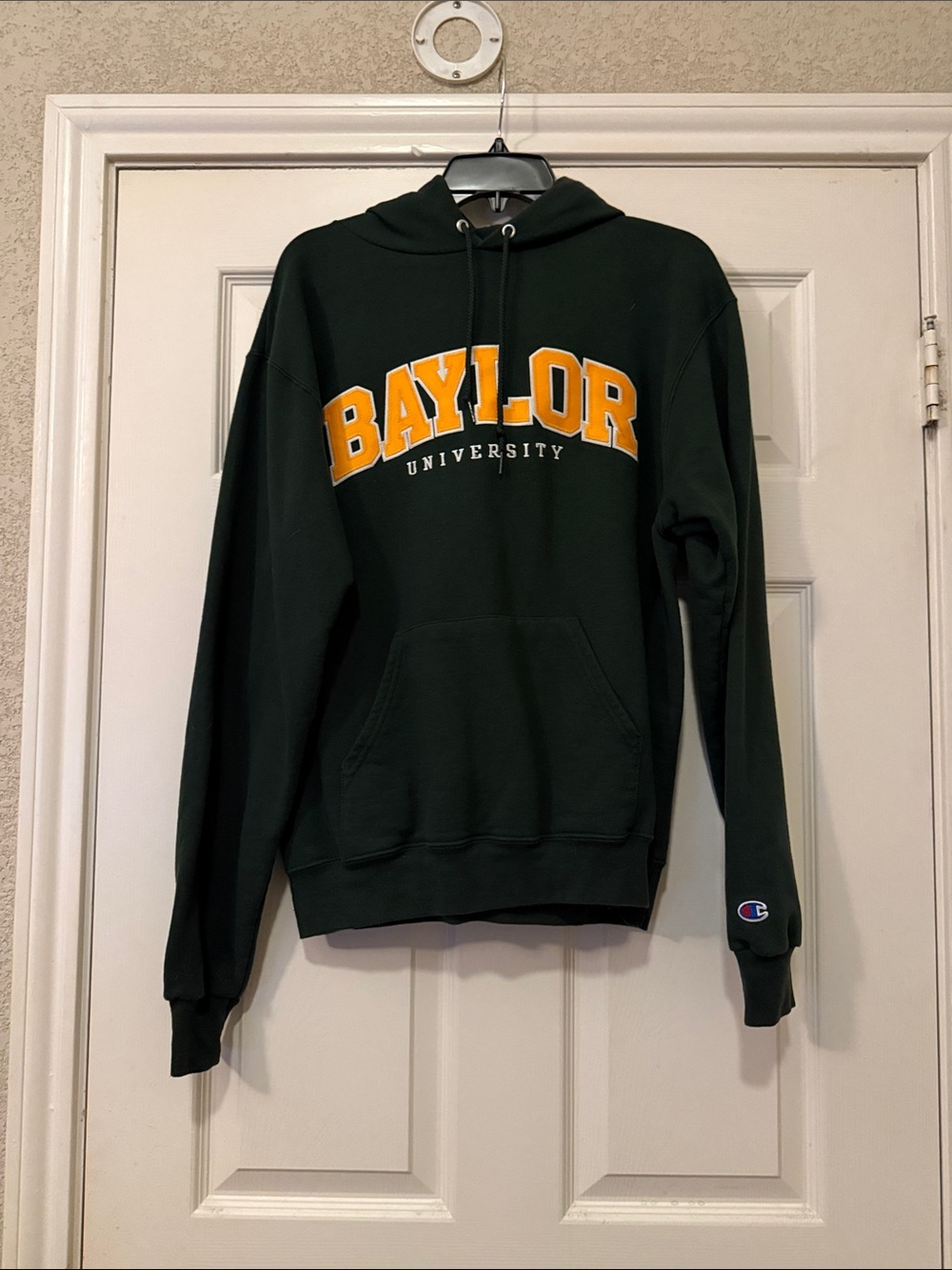 Champion Dark Green Baylor Hoodie with Yellow Lettering